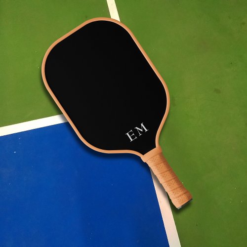 Simple Modern Black and White Monogrammed Initials Pickleball Paddle