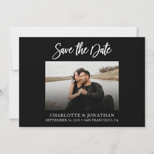 Simple Modern Black and White Photo Save The Date Thank You Card