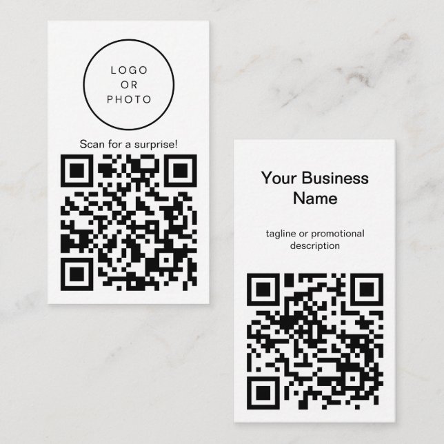Simple Modern Black and White QR Code Logo Upright Business Card (Front/Back)