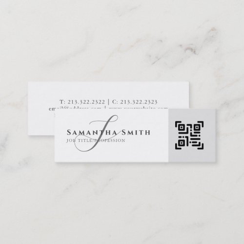 Simple Modern Black and White QR Monogrammed Mini Business Card