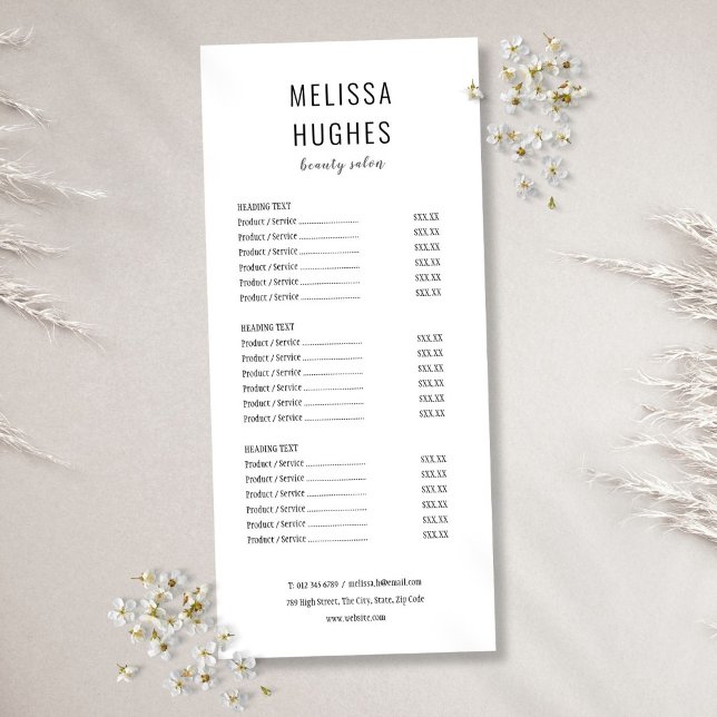 Simple Modern Black and White Salon Service Menu (Simple Modern Black and White Salon Service Menu)