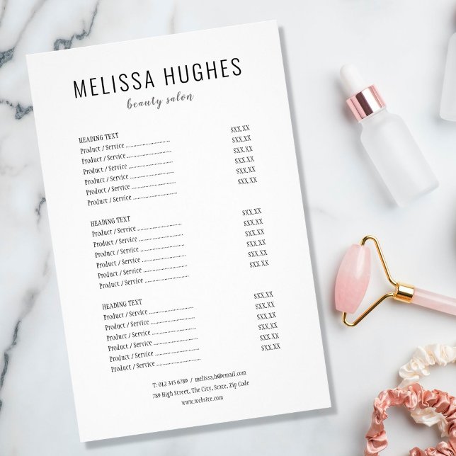 Simple Modern Black and White Salon Service Menu Flyer (Creator Uploaded)