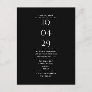 Simple Modern Black and White Save the Date Postcard