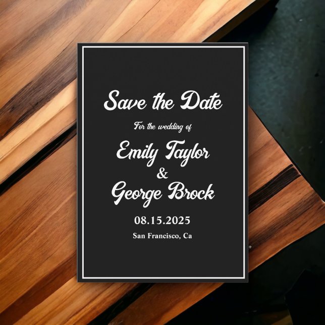 Simple Modern Black And White Script Chic Wedding Save The Date (Creator Uploaded)
