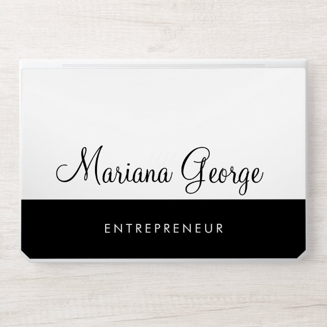 Simple Modern Black and White Script Name HP Laptop Skin (Front)