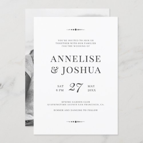 Simple modern black and white script photo wedding invitation