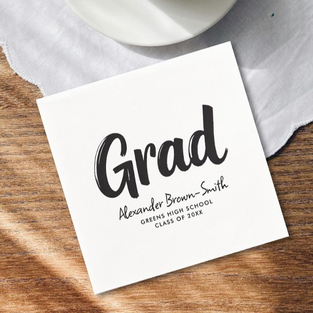 Simple Modern Black And White Script School Grad Napkins (Creator Uploaded)