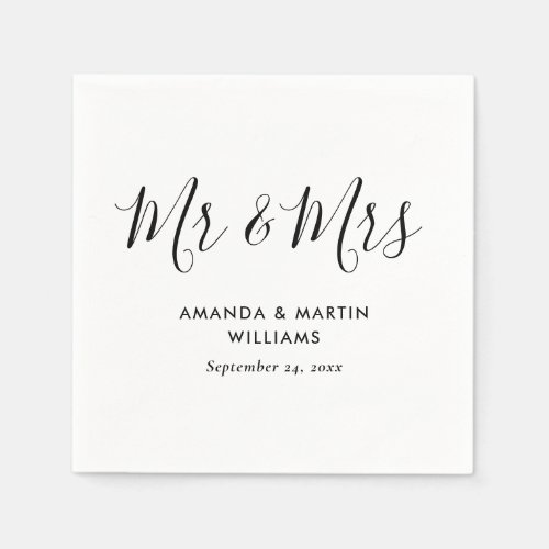 Simple Modern Black and White Script Wedding Napkins