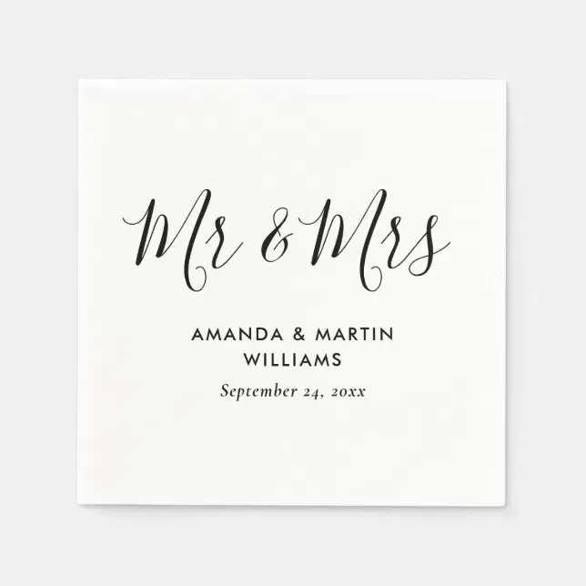 Simple Modern Black and White Script Wedding Napkins | Zazzle