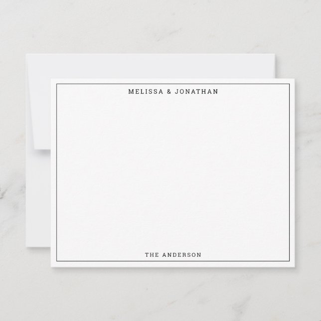 Simple Modern Black and White Thin Border Classic Note Card (Front)
