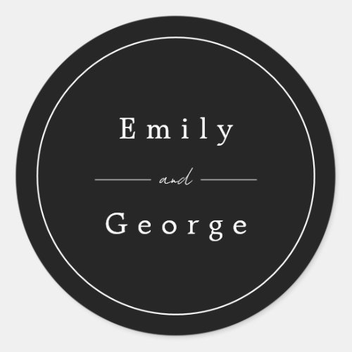 Simple Modern Black And White Typography Wedding Classic Round Sticker