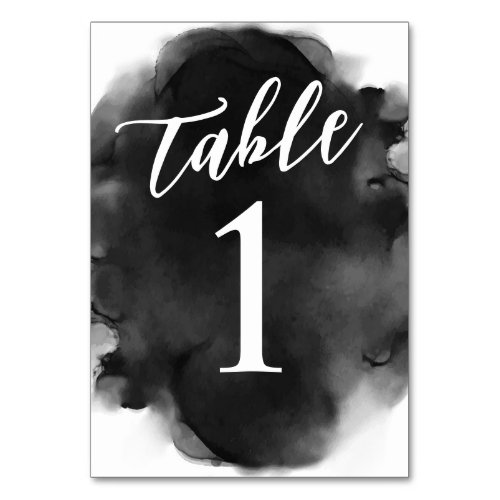 Simple Modern Black and White Watercolor Table Number