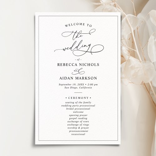 Simple Modern Black and White Wedding Program