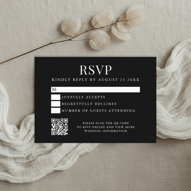Simple Modern Black and White Wedding RSVP Card (Creator Uploaded)