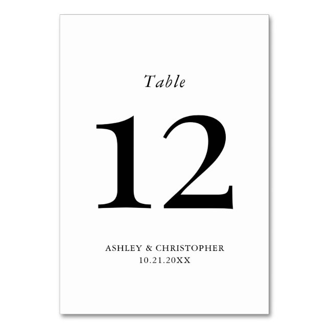 Simple Modern Black and White Wedding Table Number (Front)