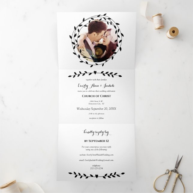 Simple Modern Black And White Wedding Tri-Fold Inv Invitation (Inside)