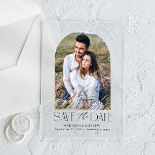 Simple Modern Black Arch Photo Save The Date Acrylic Invitations