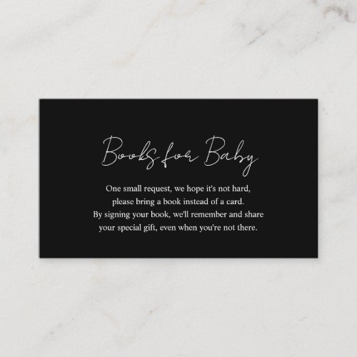 Simple Modern Black Baby Shower Books for Baby Enclosure Card