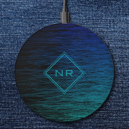    Simple Modern Black Blue Teal Abstract Scribble Wireless Charger