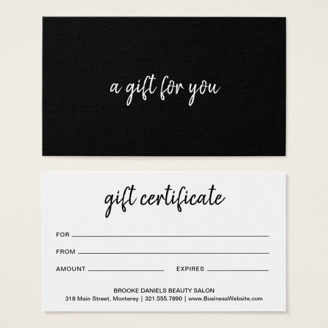 Simple Modern Black Business Gift Certificate (Front & Back)