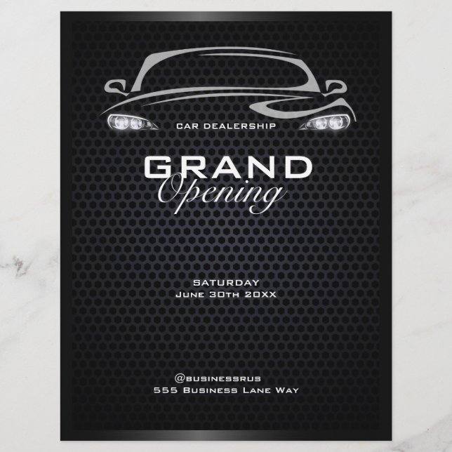 Simple modern black car dealership grand opening  flyer (Front)