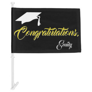 Simple Modern Black Congratulations Graduation Car Flag