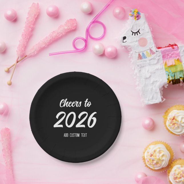 Simple Modern Black Custom 2026 New Years Party Paper Plates (Party)
