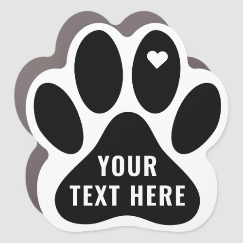 Simple Modern Black Custom Pet Paw with Heart  Car Magnet