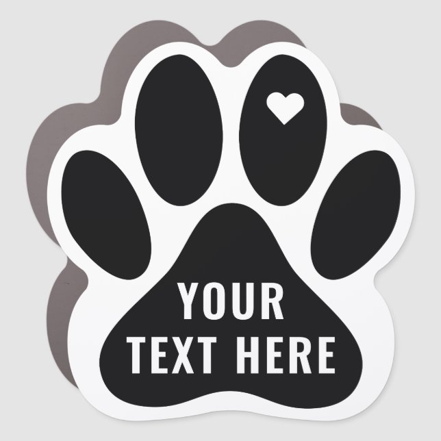 Simple Modern Black Custom Pet Paw with Heart  Car Magnet (Front)
