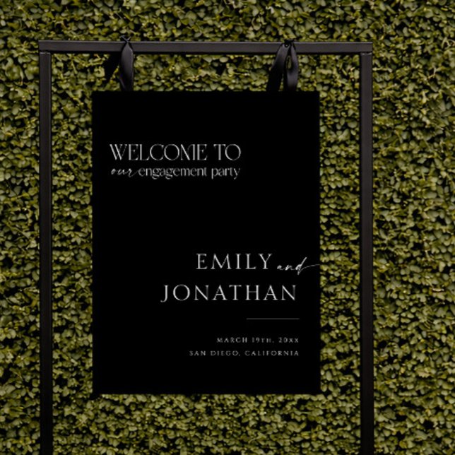 Simple Modern Black Engagement Party Welcome  Foam Board (Creator Uploaded)