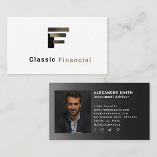 Simple Modern Black Financial Professional Photo Business Card