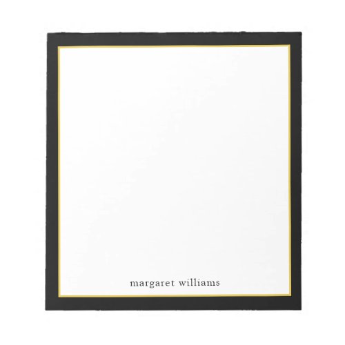 Simple Modern Black Gold Border Personalized Notepad