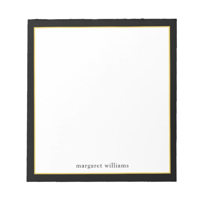Simple Modern Black Gold Border Personalized Notepad (Front)