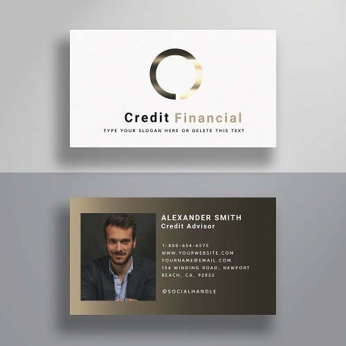 Simple Modern Black Gold Credit Professional Photo Business Card