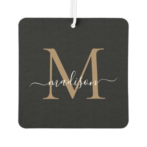 Simple Modern Black Gold Monogram Chic Script Name Air Freshener Zazzle