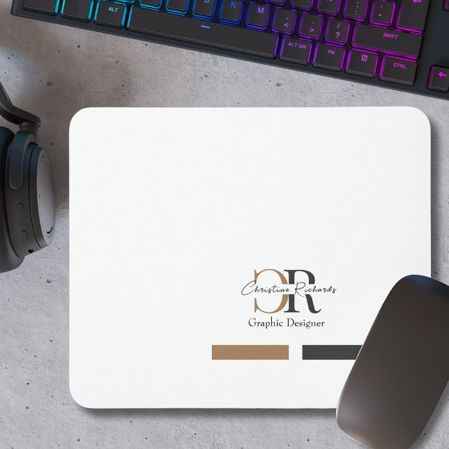 Simple Modern Black Gold Monogram Mouse Pad (Creator Uploaded)