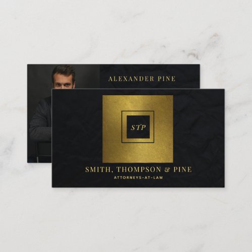 Simple Modern Black Gold Square Professional Photo Business Card