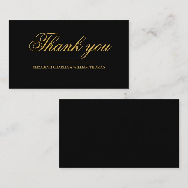 Simple Modern Black & Gold Wedding Thank You Card (Front/Back)