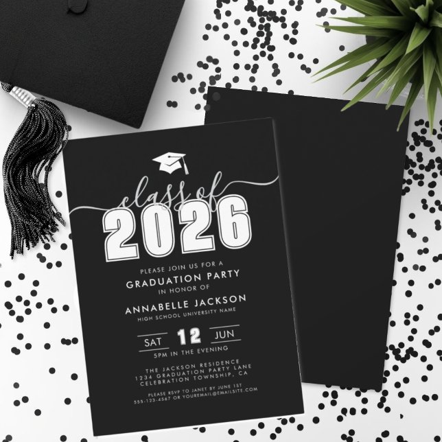 Simple Modern Black Graduation Party Invitation (Simple Modern Black Graduation Party Invitation)