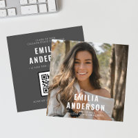 Simple Modern Black Graduation Photo QR Code Info