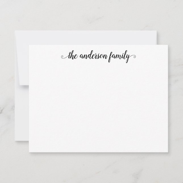 Simple Modern Black Gray Calligraphy Script Family Note Card (Front)