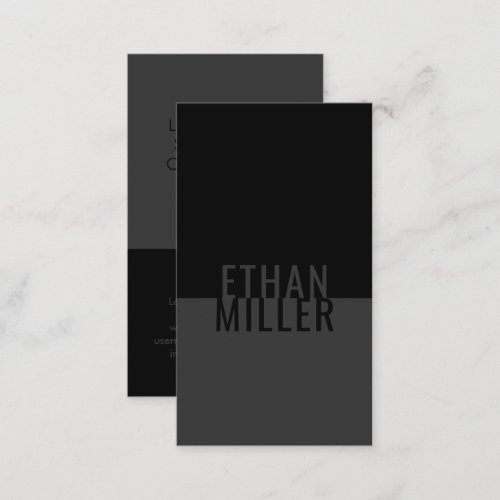 Simple Modern Black Grey Vertical Plain Minimalist Business Card
