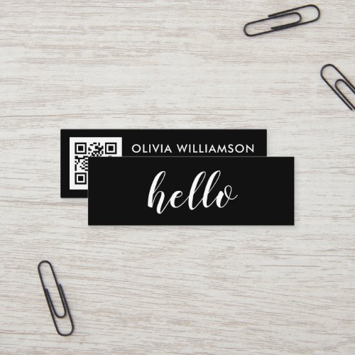 Simple Modern Black Hello QR Code Mini Business Card