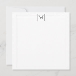 Simple Modern Black Initial Monogram Square border Note Card