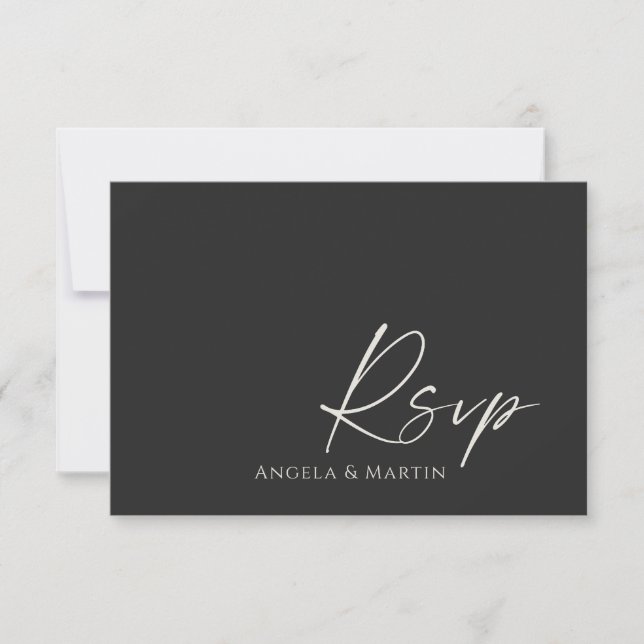 Simple Modern Black Ivory Wedding RSVP Card (Front)