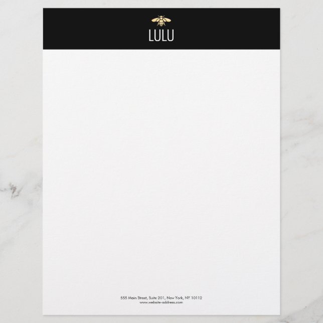 Simple Modern Black Minimalist Gold Bee Logo Letterhead (Front)