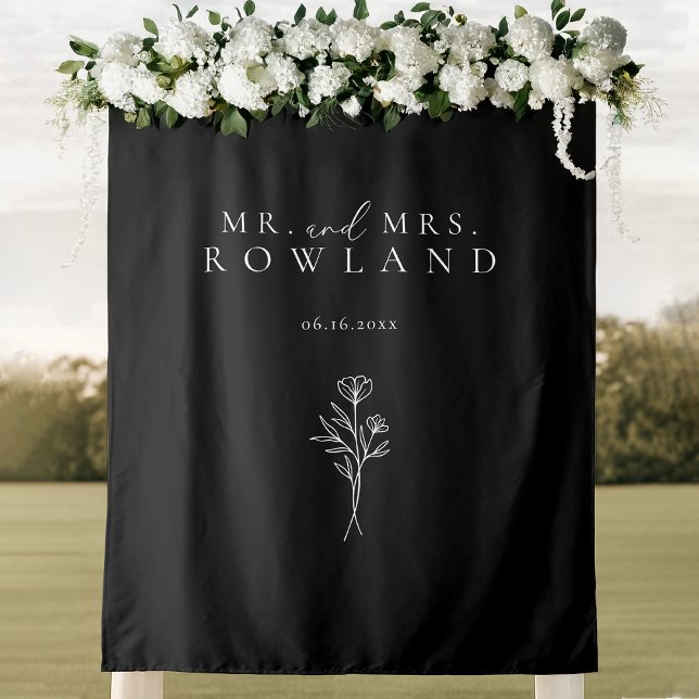 Simple Modern Black Newlywed Last Name Wedding Tapestry (Creator Uploaded)