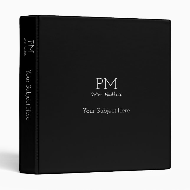 Simple modern black office binder with name (Front/Spine)