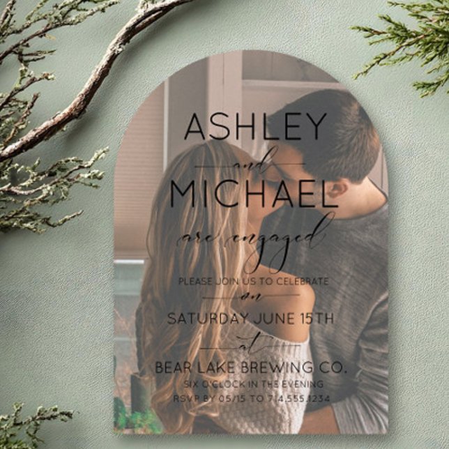 Simple Modern Black Photo Calligraphy Engagement Invitation (Creator Uploaded)