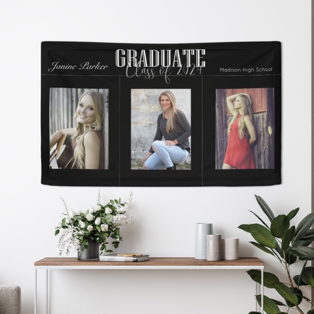Simple Modern Black Photo Graduation Party Banner (Creator Uploaded)